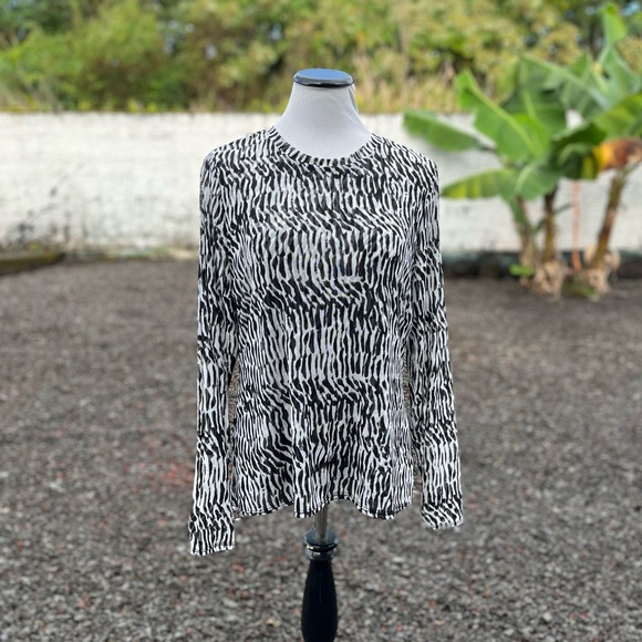 NWOT INC International Concepts Mesh Black & White Long Sleeve Blouse - Picture 1 of 17